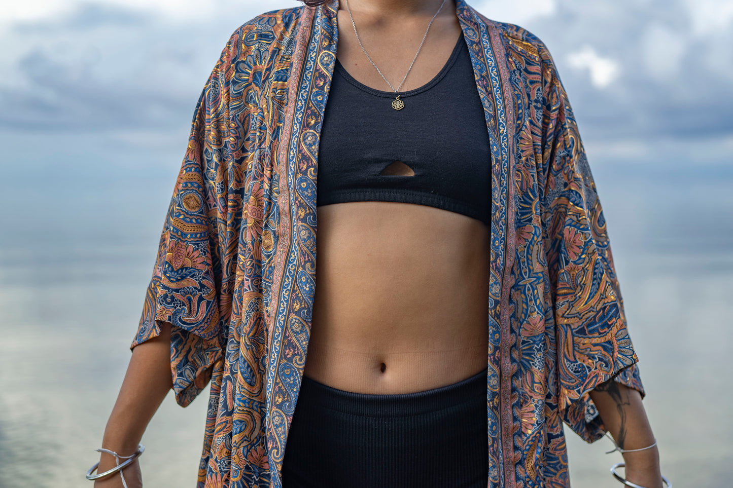 blau orange gemusterter Kimono, Bluse, Überwurf, leichte Jacke