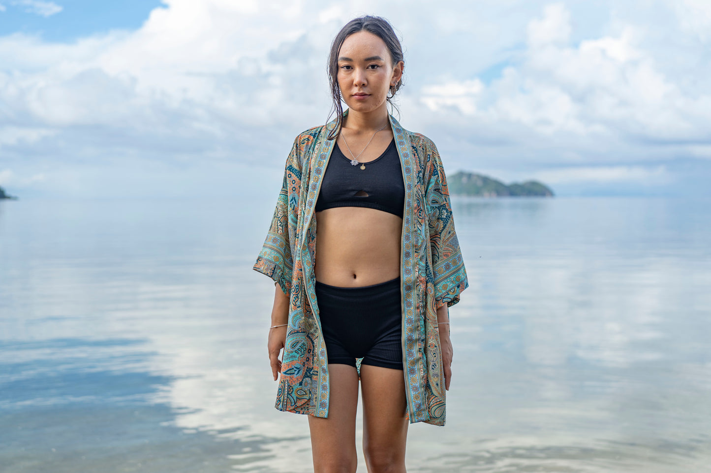 bunt gemusterter Kimono, Bluse, Überwurf, leichte Jacke