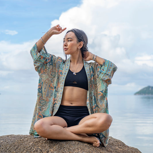 colorful patterned kimono, blouse, cover-up, light jacket