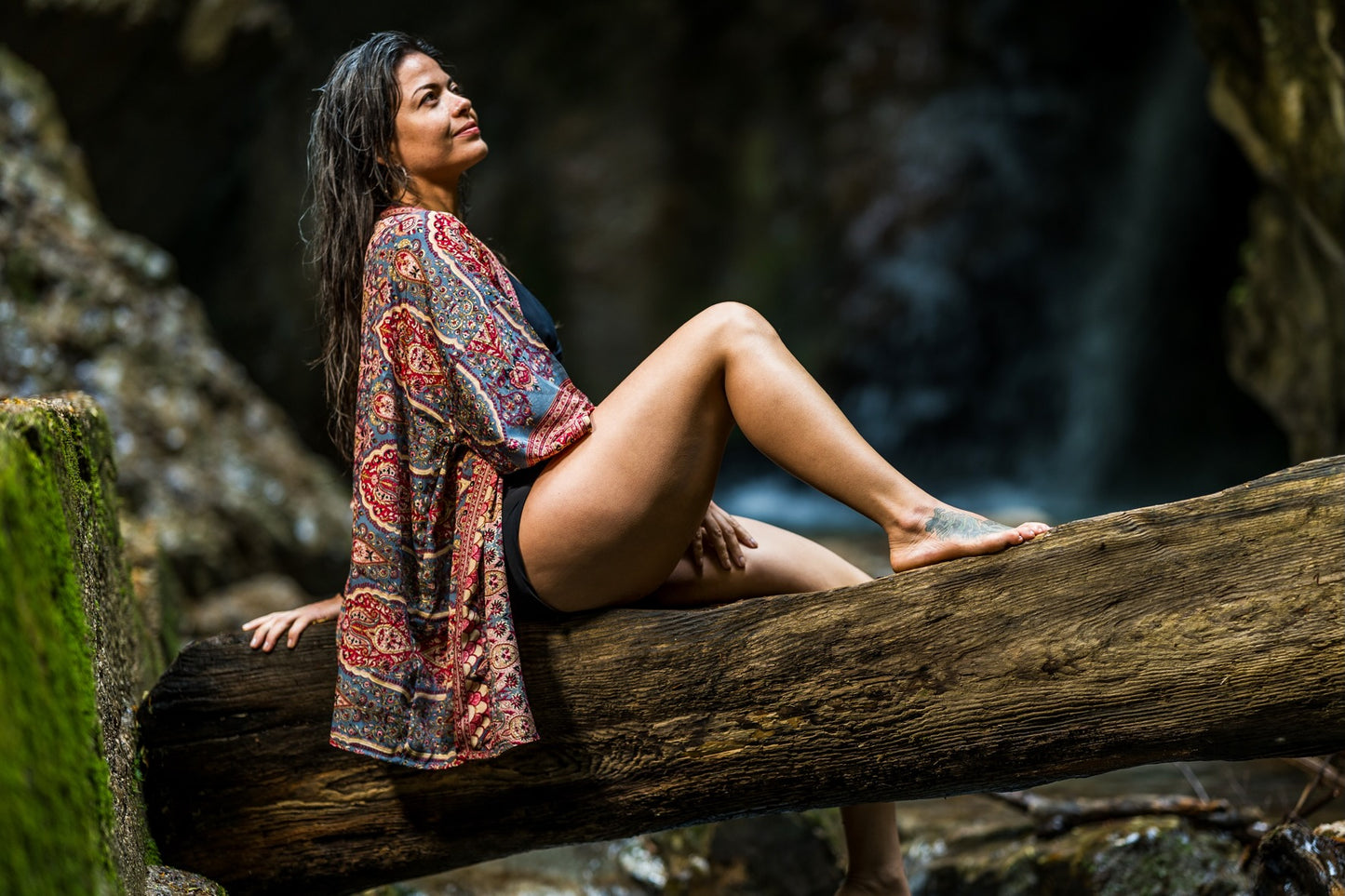 rot rosa gold gemusterter Kimono, Bluse, Überwurf, leichte Jacke