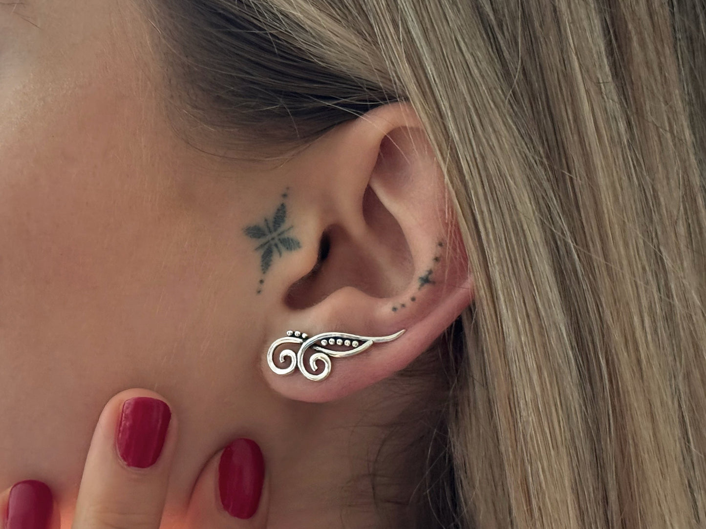 Earclimber earrings two spirals made of silver