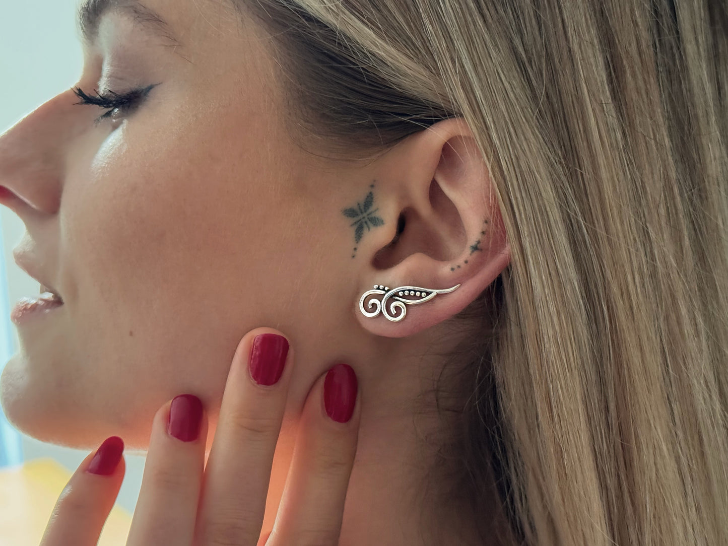 Earclimber earrings two spirals made of silver