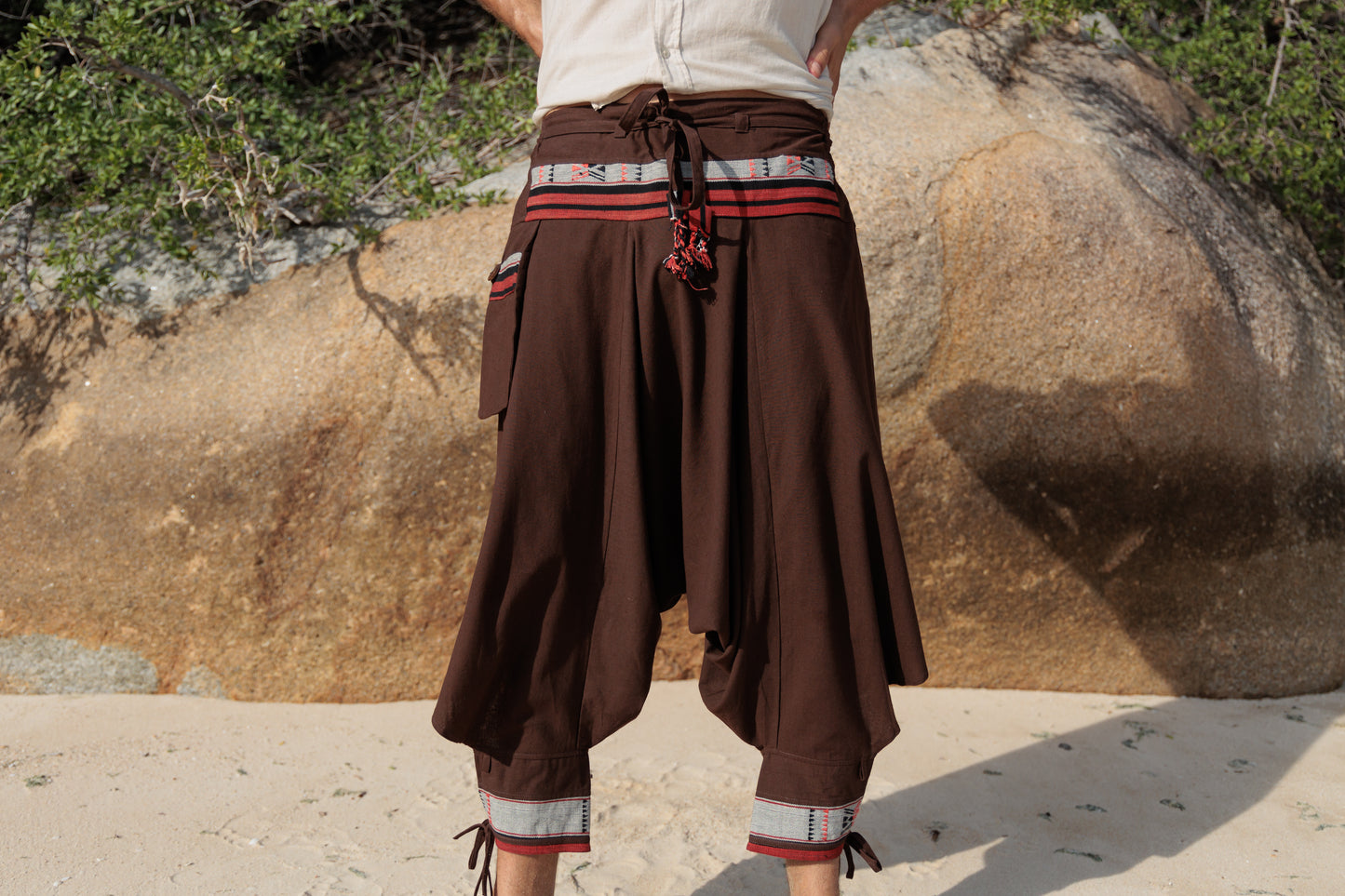 bequeme Hmong Hose für Männer, braun einfarbig, Haremshose, unisex
