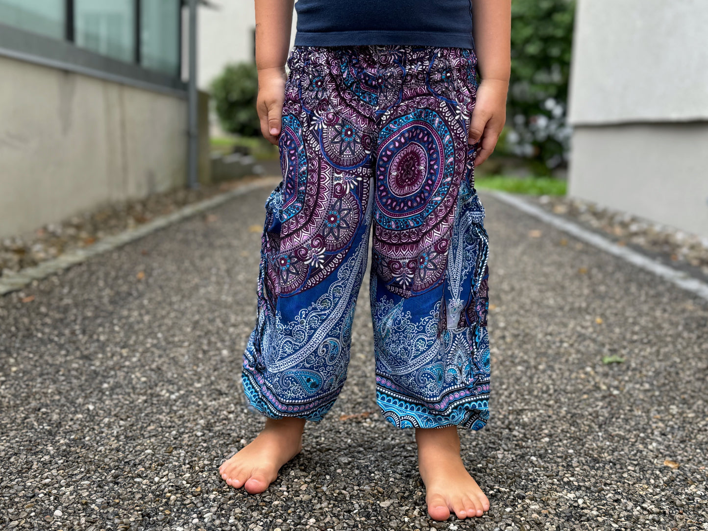 blue pink patterned harem pants for children