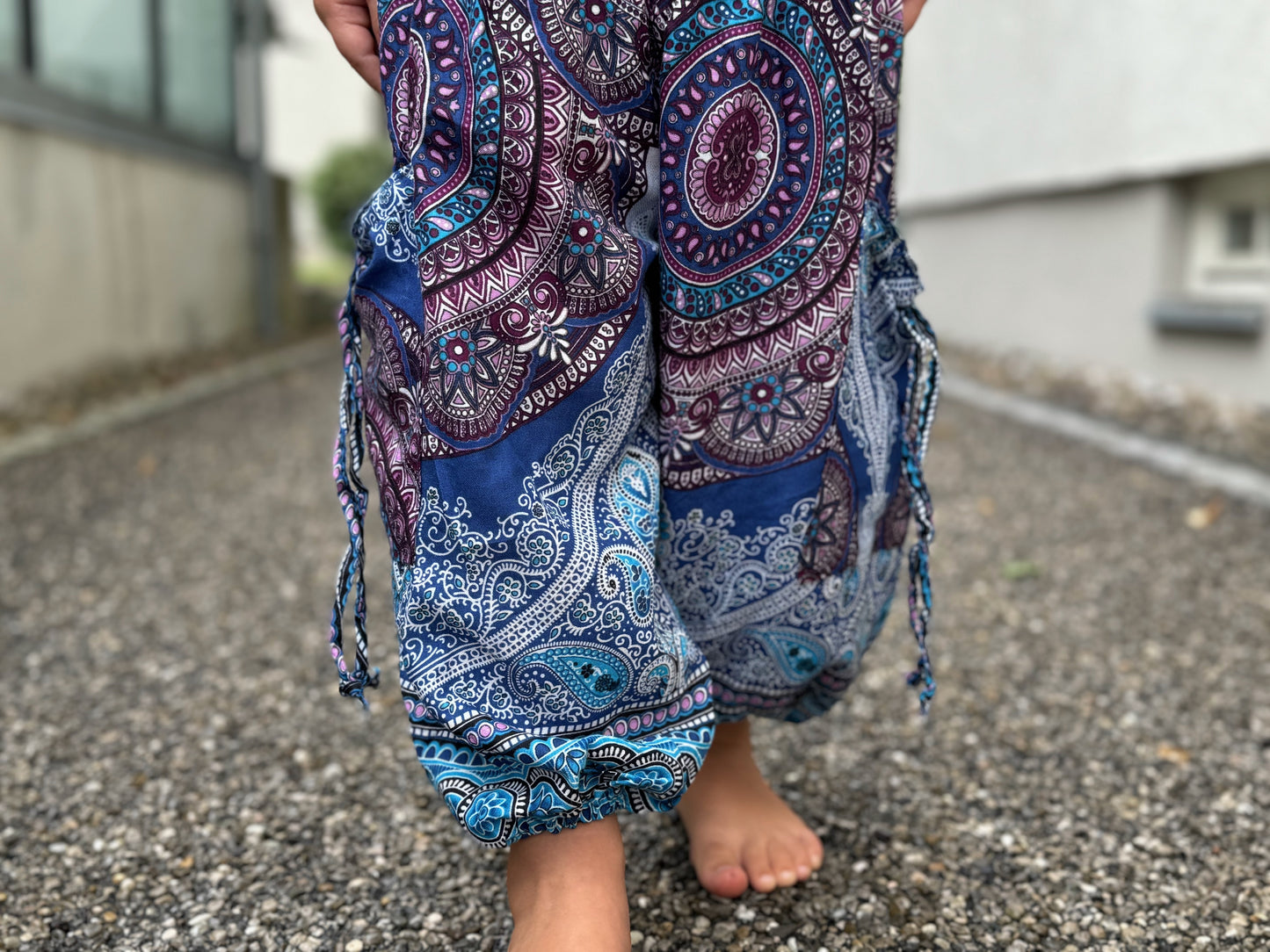 blue pink patterned harem pants for children