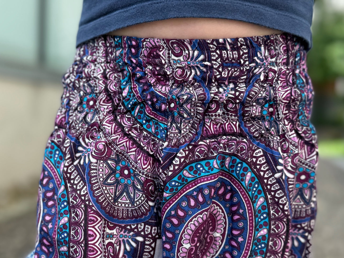blue pink patterned harem pants for children