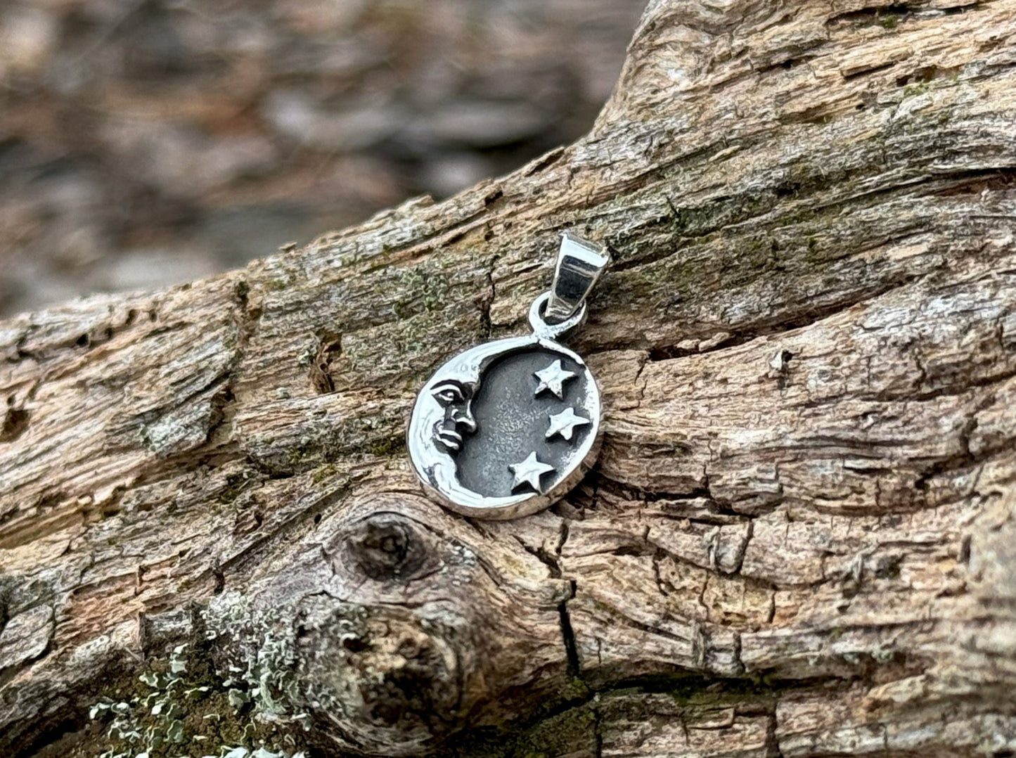 kleiner Mond und Sterne Anhänger aus Silber