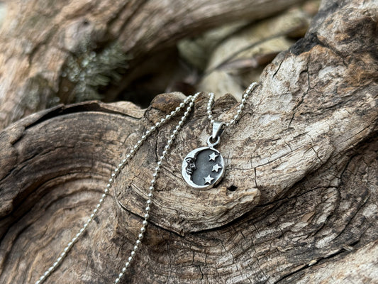 kleiner Mond und Sterne Anhänger aus Silber