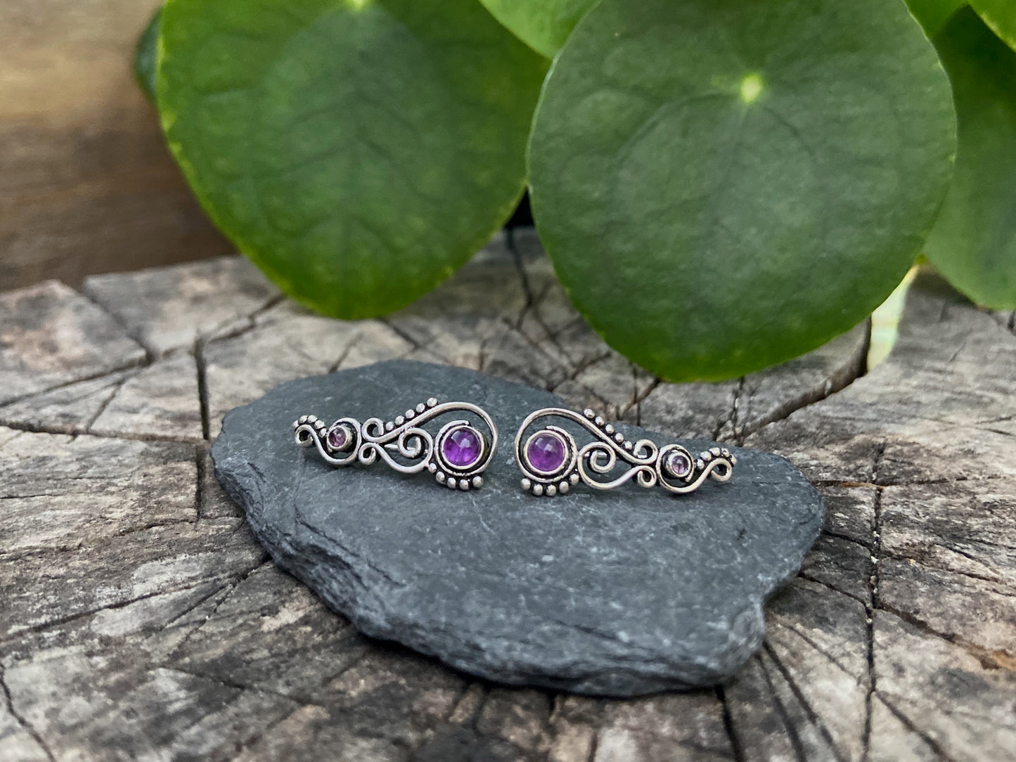 Earclimber Ohrringe mit Amethyst Steinen aus Silber