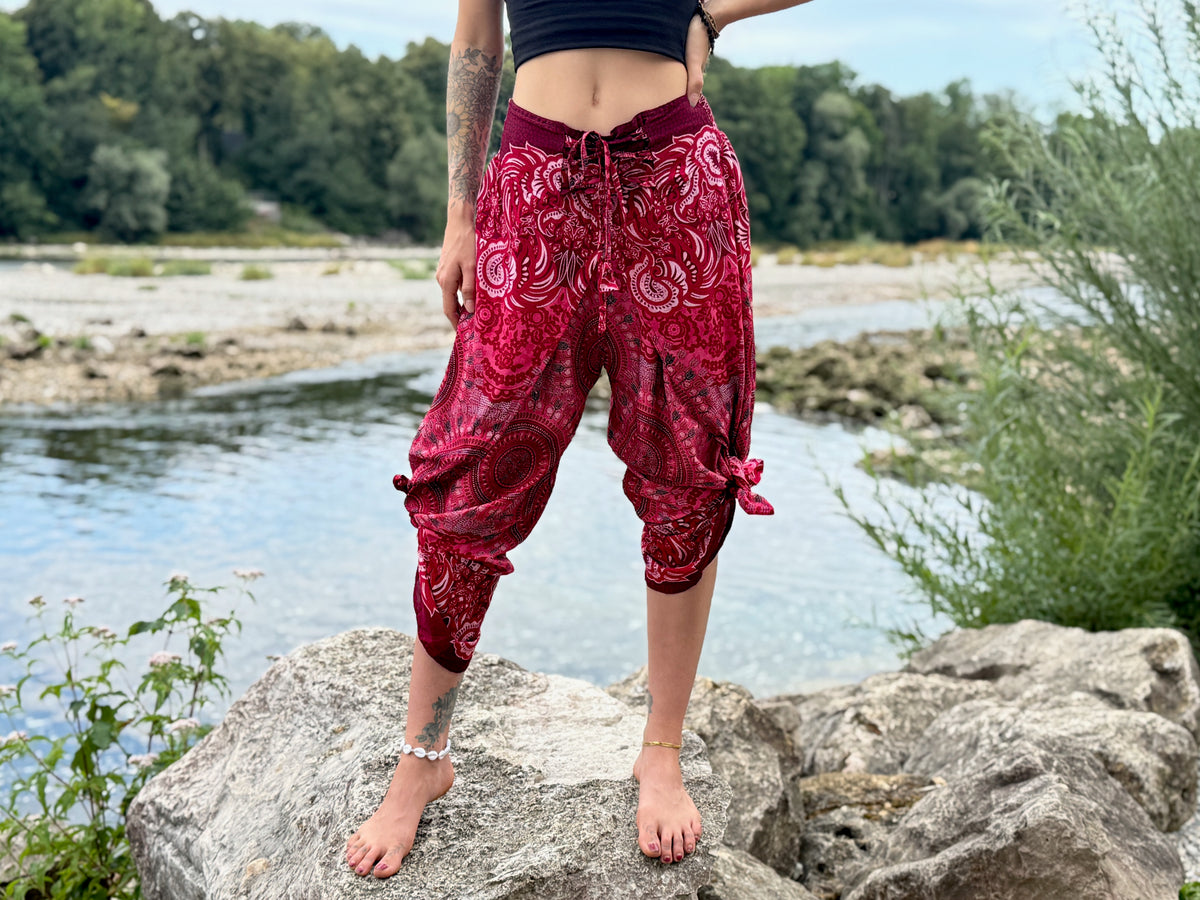 Boho Wickelhose für Damen in rot mit Mandalamuster