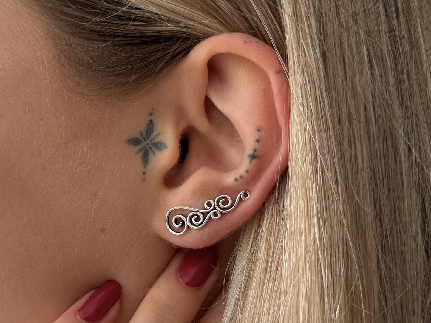 Earclimber earrings with silver spirals