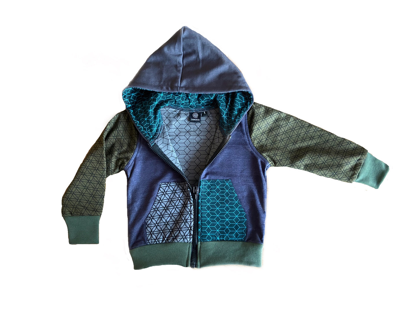 süsse Kinder Kapuzenjacke in grün blau grau