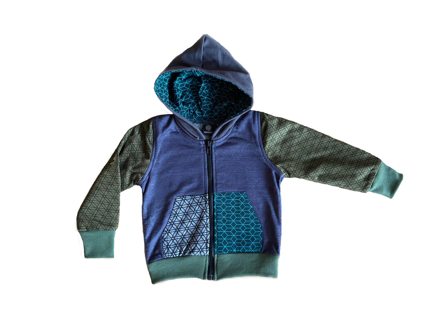 süsse Kinder Kapuzenjacke in grün blau grau