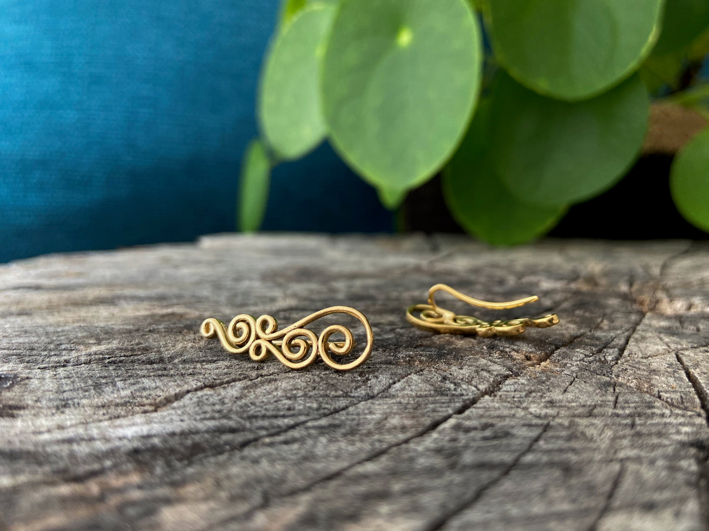 Earclimber earrings with silver spirals
