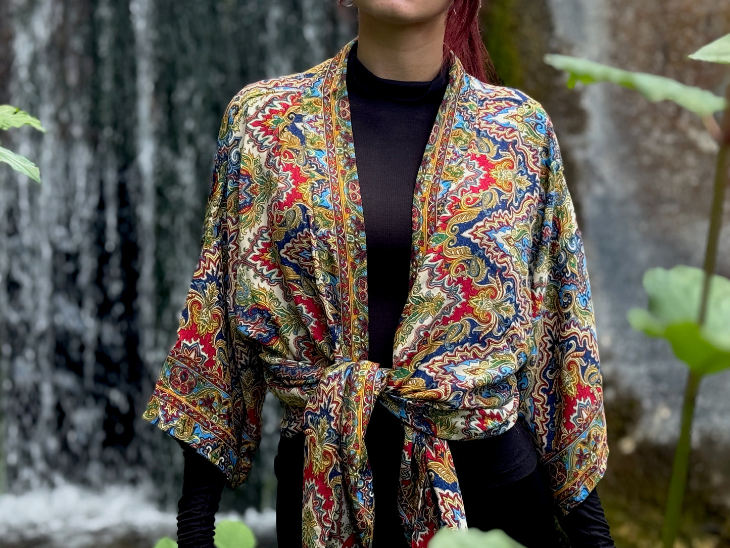 blue orange patterned kimono, blouse, cover-up, light jacket