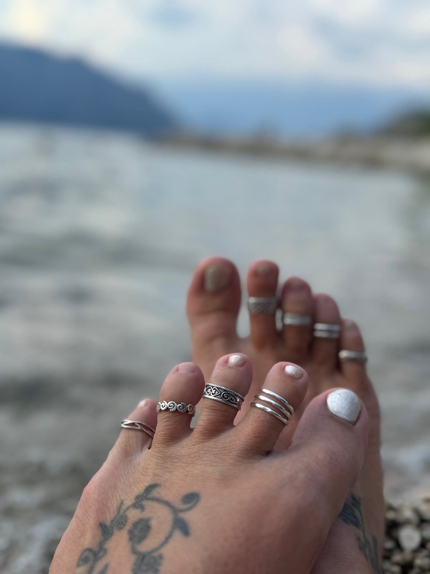 Verstellbarer Zehenring, Dreifachring, minimalistischer Fußschmuck aus Silber