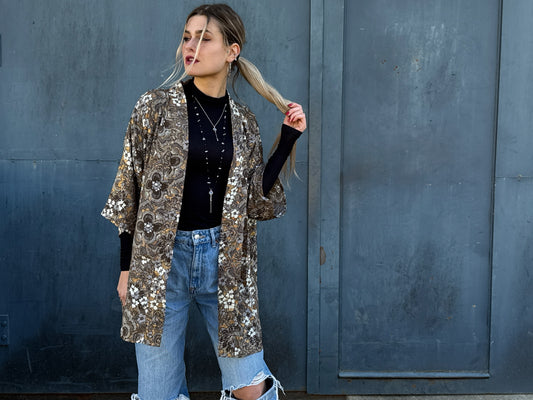 blue orange patterned kimono, blouse, cover-up, light jacket