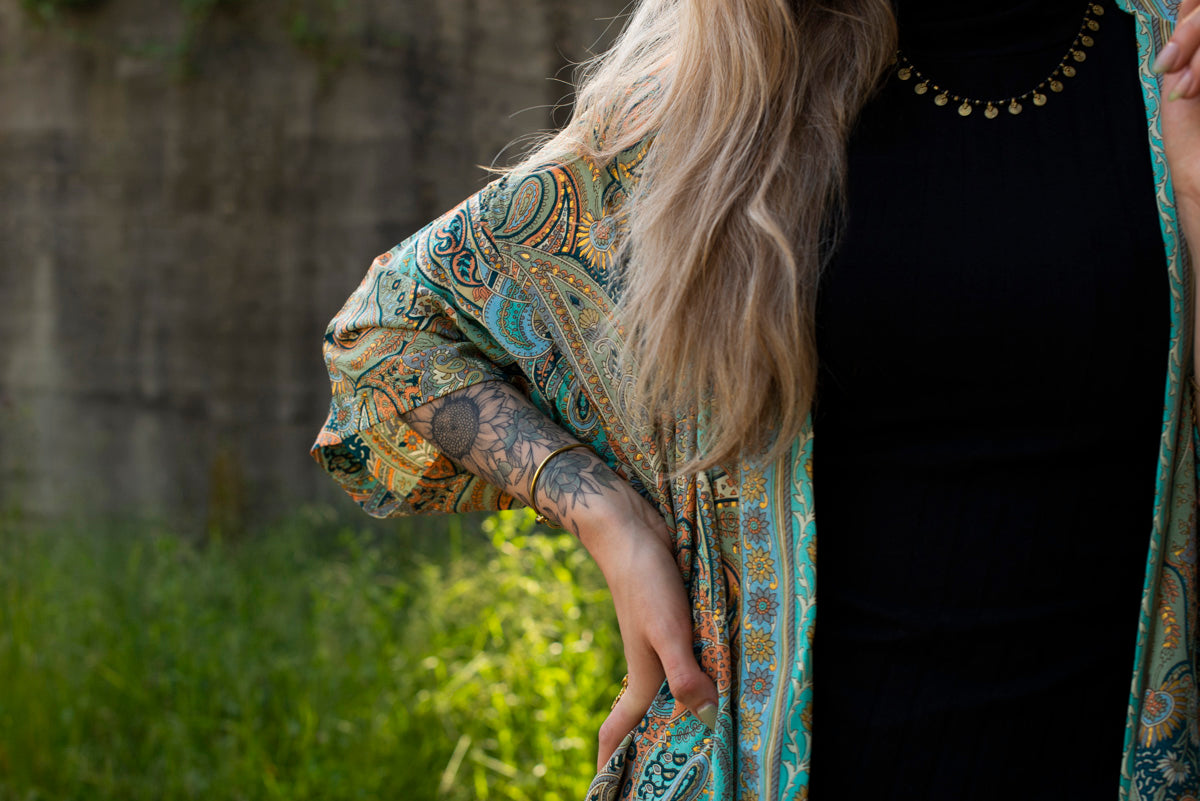 bunt gemusterter Kimono, Bluse, Überwurf, leichte Jacke