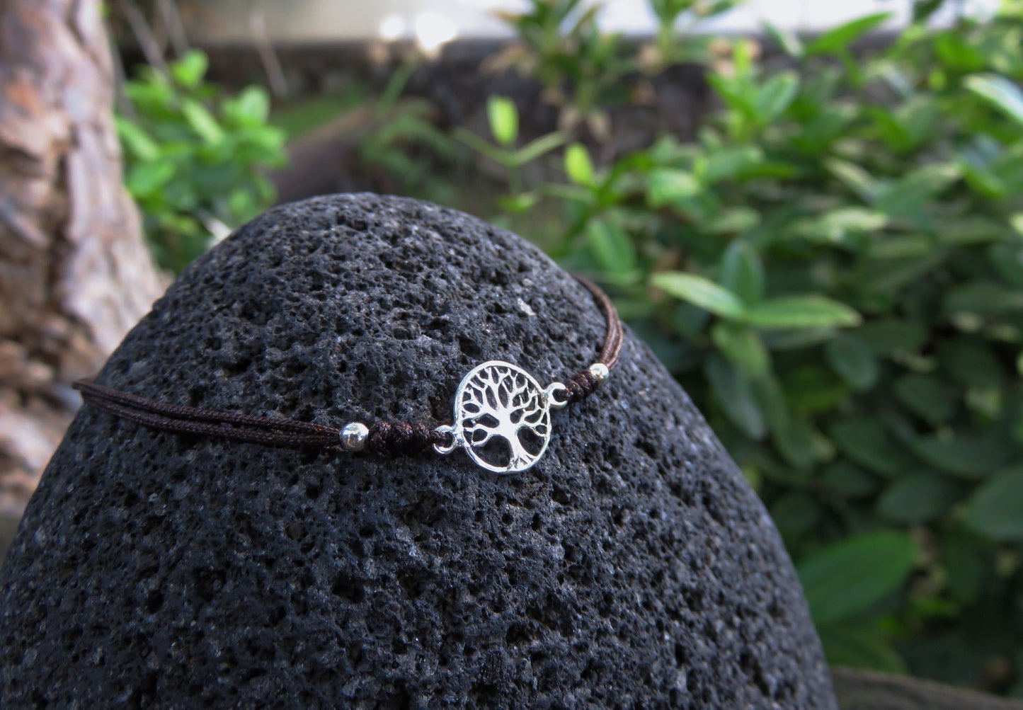 Bracelet with tree of life made of silver in brown, unisex
