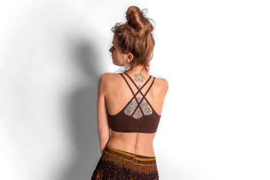 Yoga Top mit dem Muster der Lebensblume braun