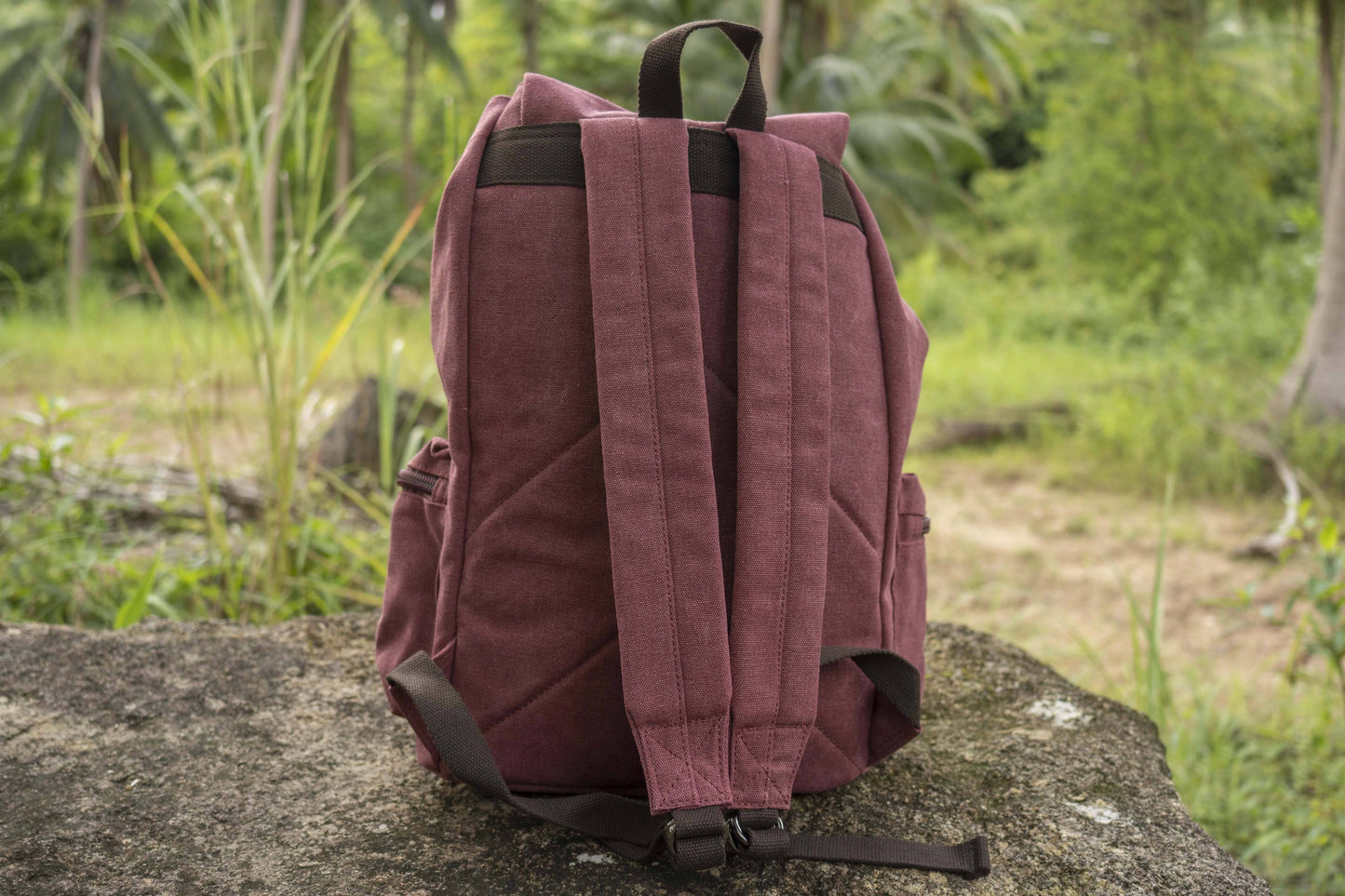large casual canvas backpack with straps in red