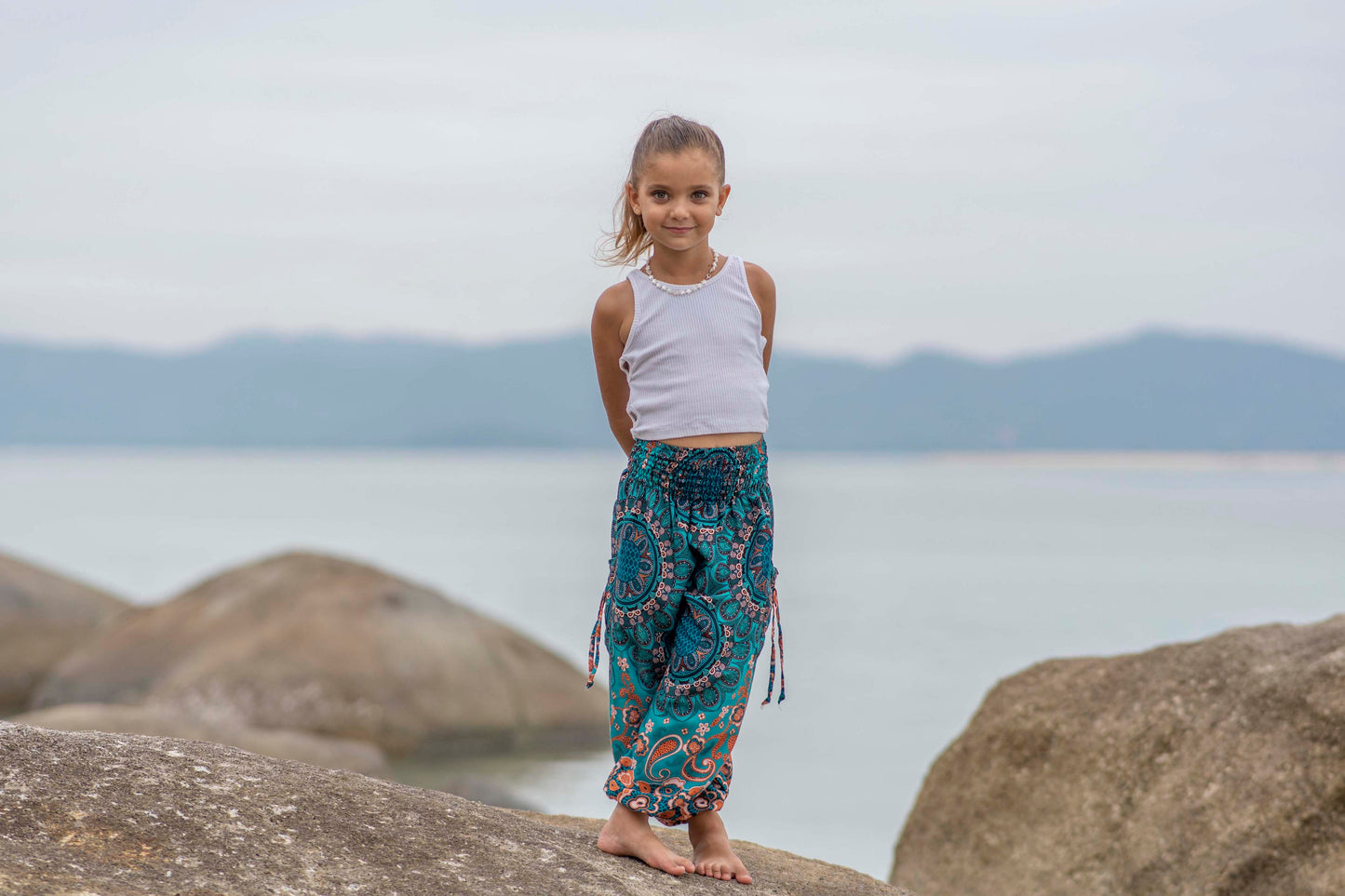 turquoise orange patterned harem pants for children