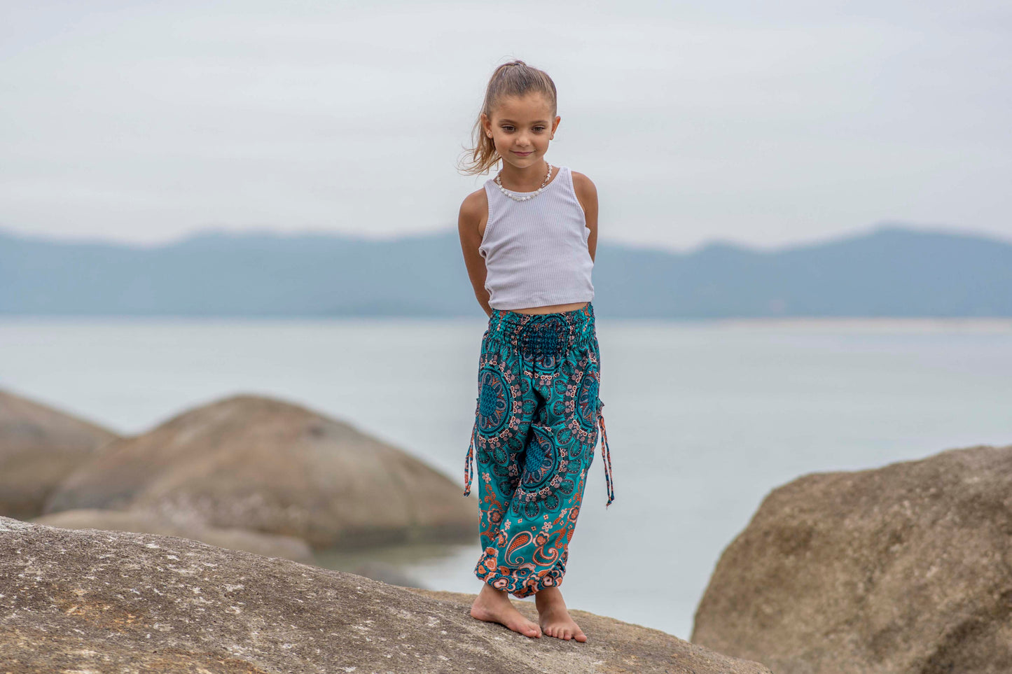 turquoise orange patterned harem pants for children