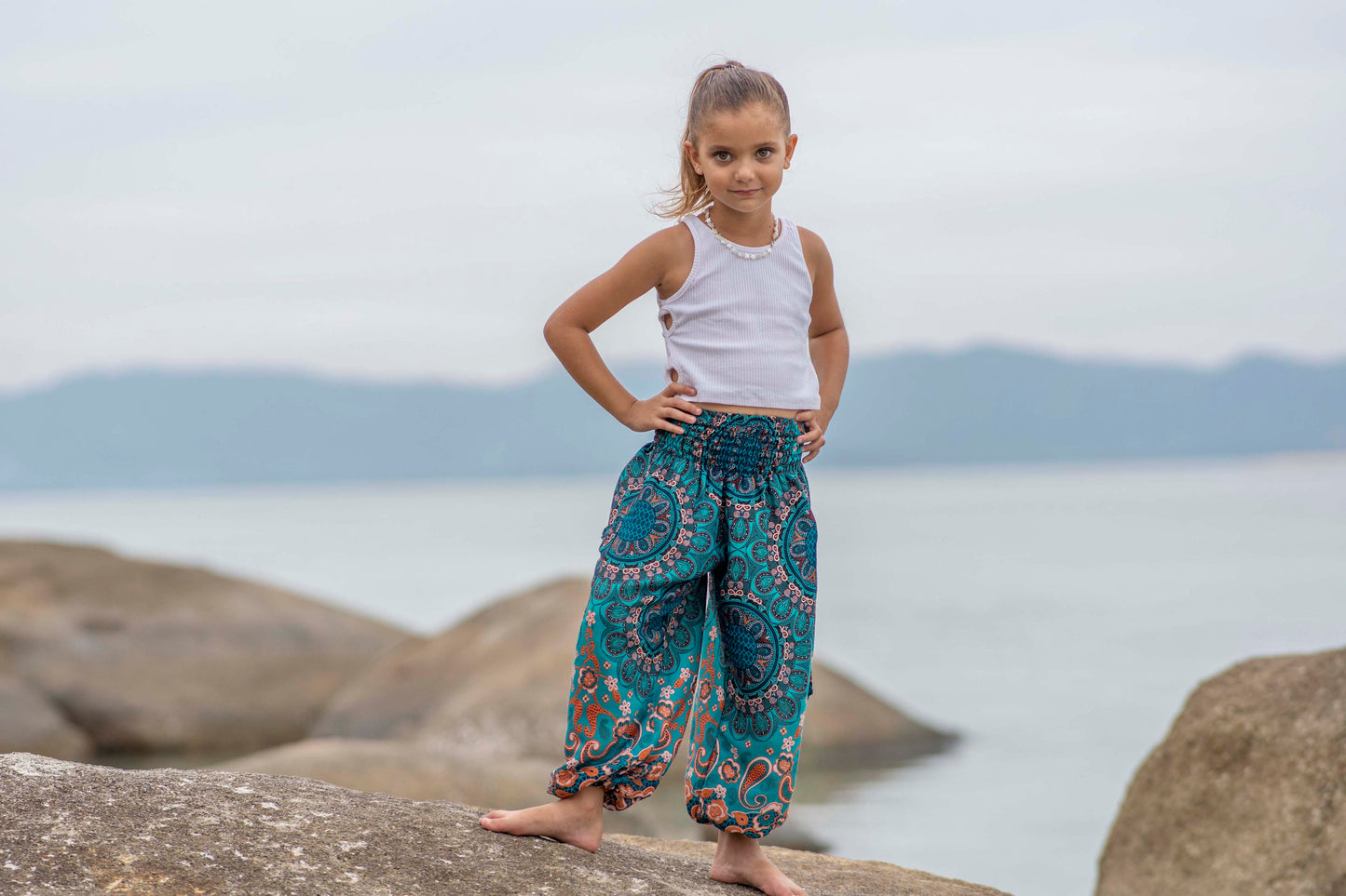 turquoise orange patterned harem pants for children