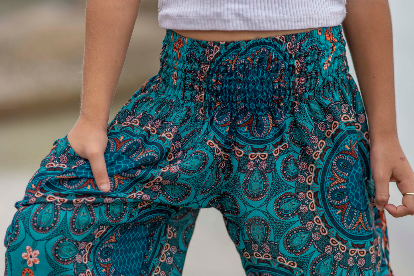 turquoise orange patterned harem pants for children