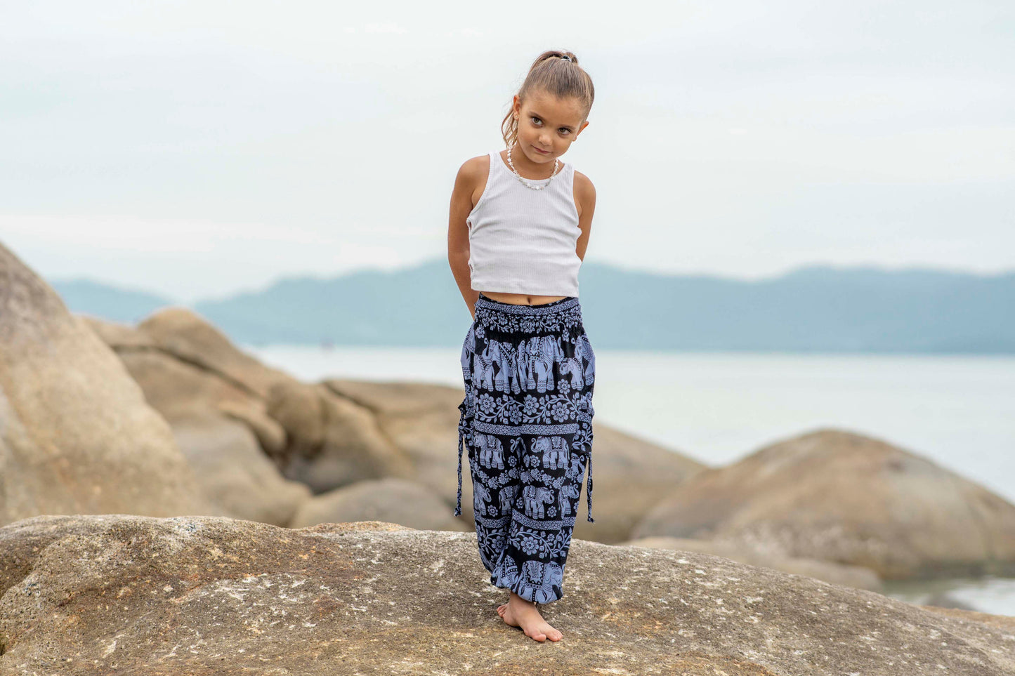 luftige Pluderhose blau mit Elefanten für Kinder