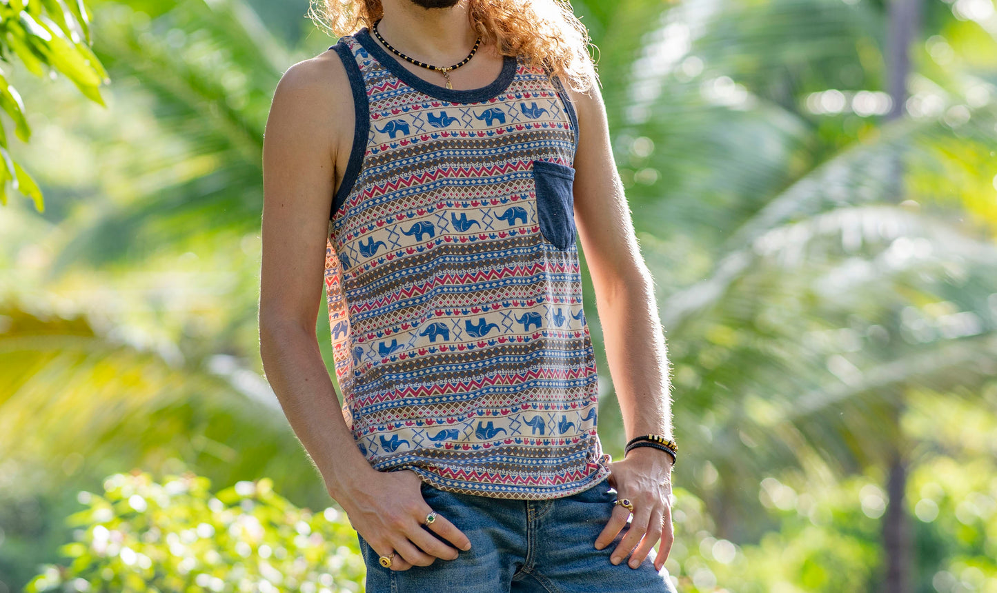 Elephant tank top for men with chest pocket