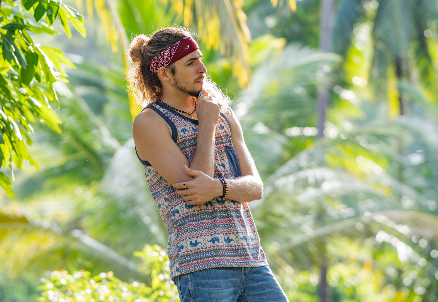 Elephant tank top for men with chest pocket
