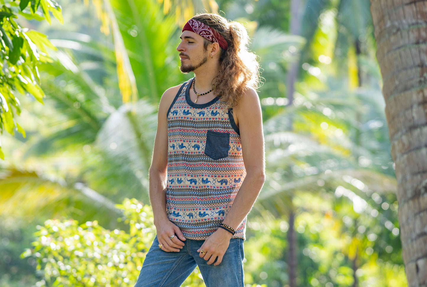 Elephant tank top for men with chest pocket
