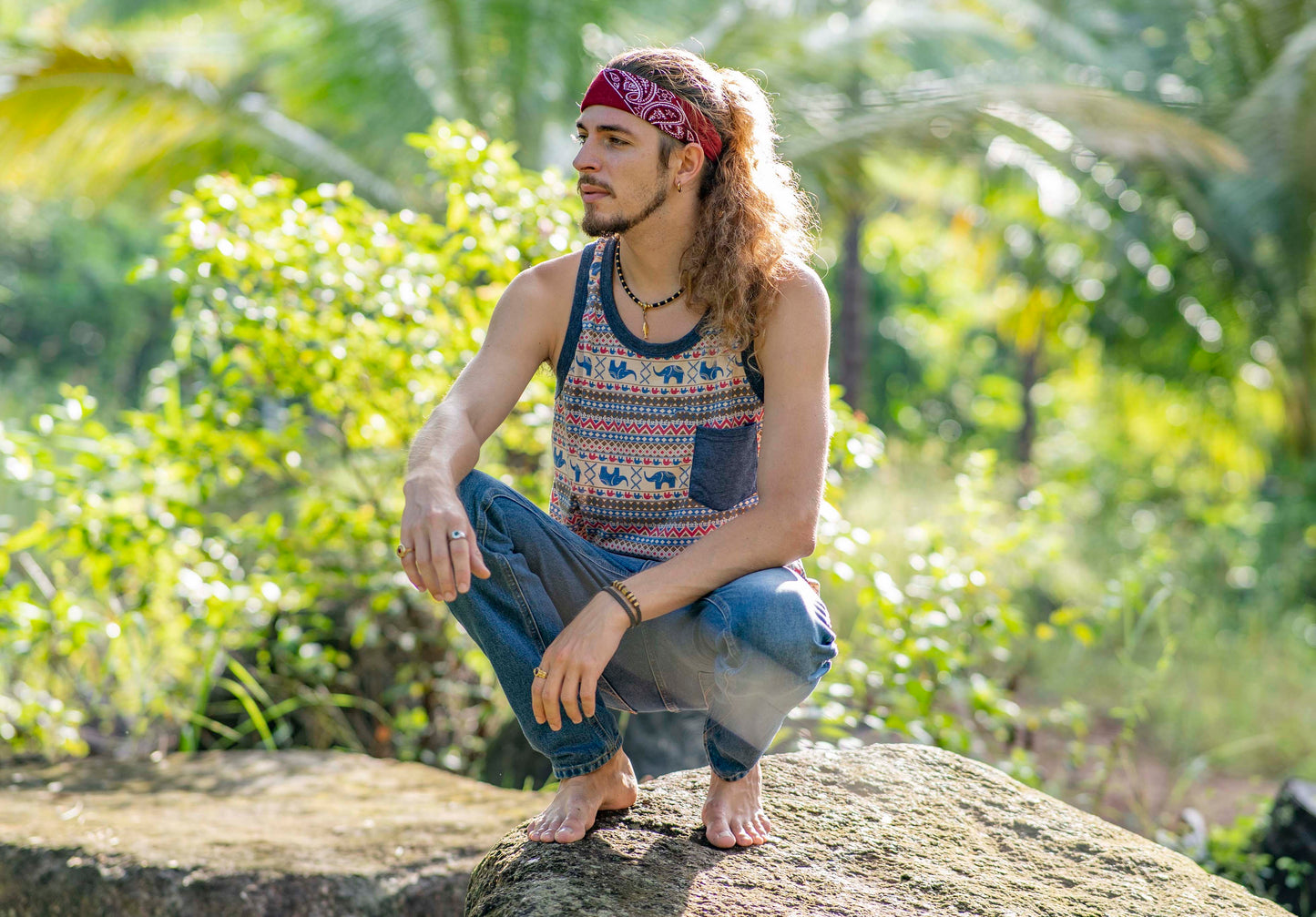 Elephant tank top for men with chest pocket