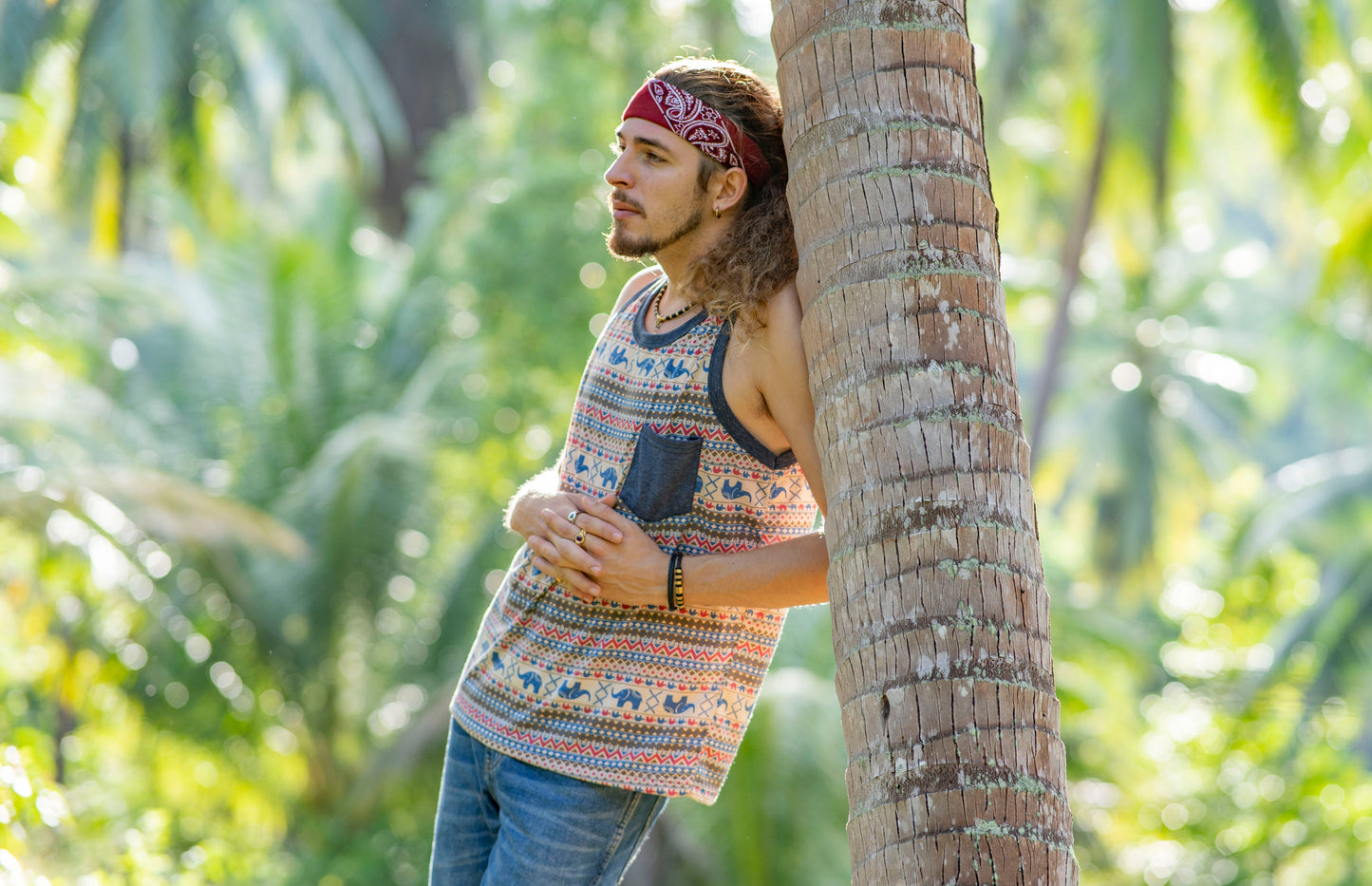Elephant tank top for men with chest pocket