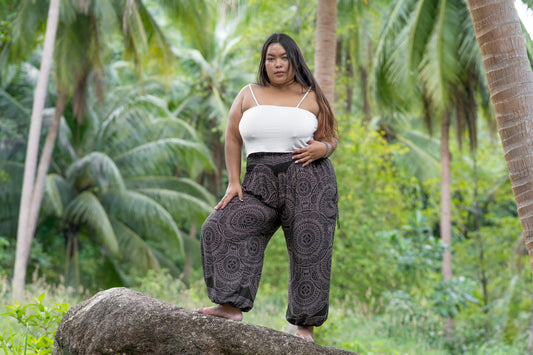 PLUS SIZE harem pants with mandala pattern in black
