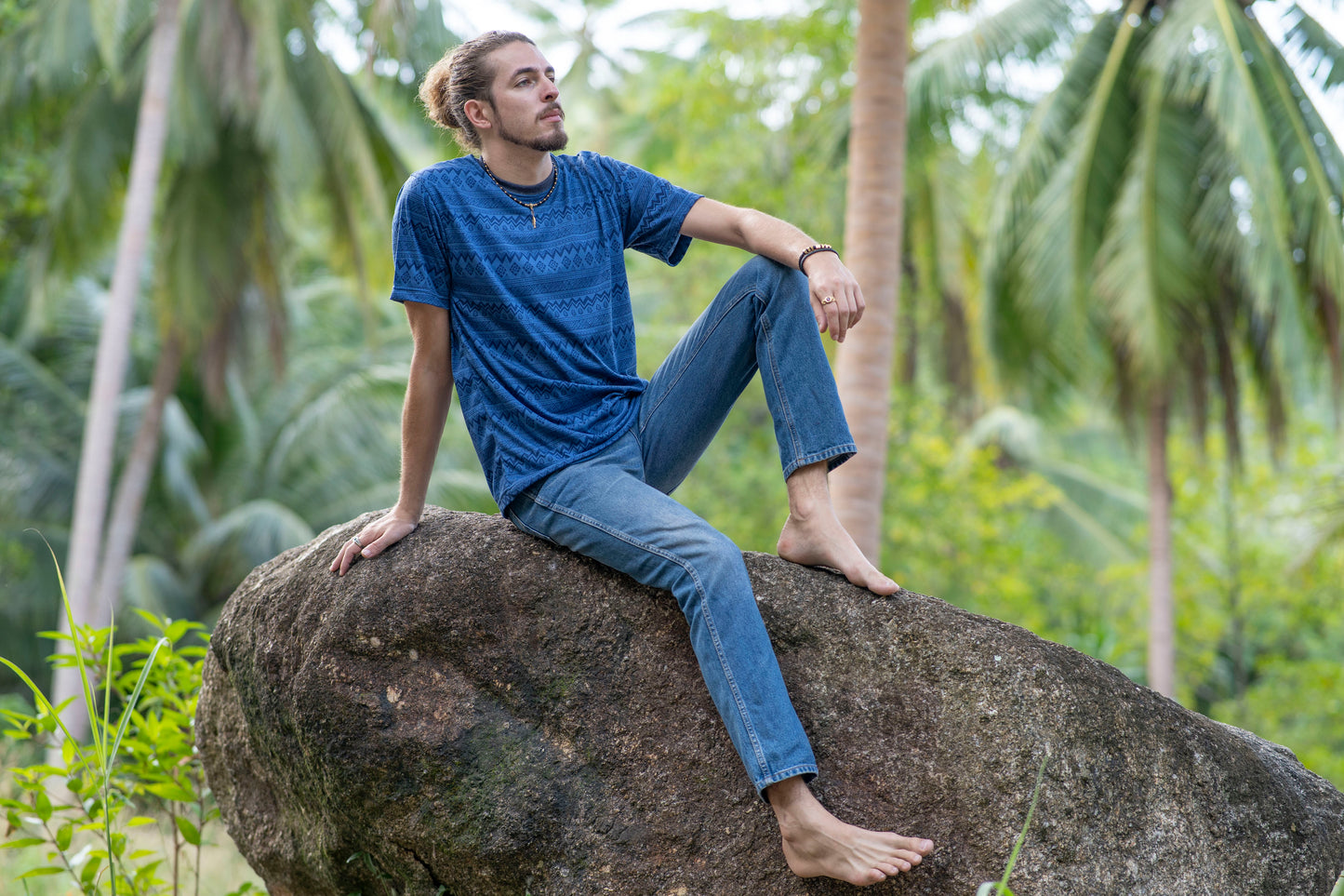 blau gemustertes T-Shirt für Männer