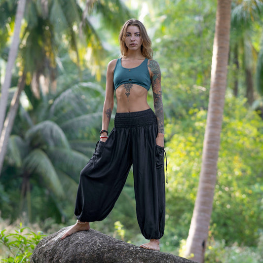 airy monochrome harem pants in black