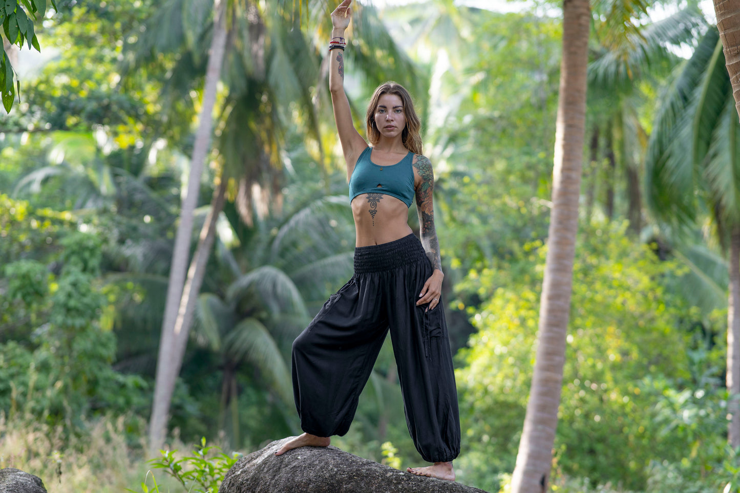airy monochrome harem pants in black