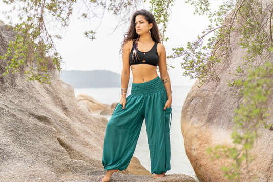 airy monochrome harem pants in turquoise