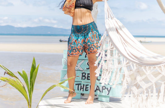 luftige leichte Sommer Shorts bunt gemustert türkis/orange