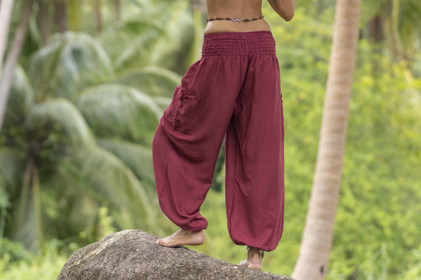 luftige einfarbige Pluderhose in rot