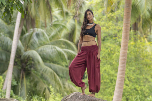 airy monochrome harem pants in red