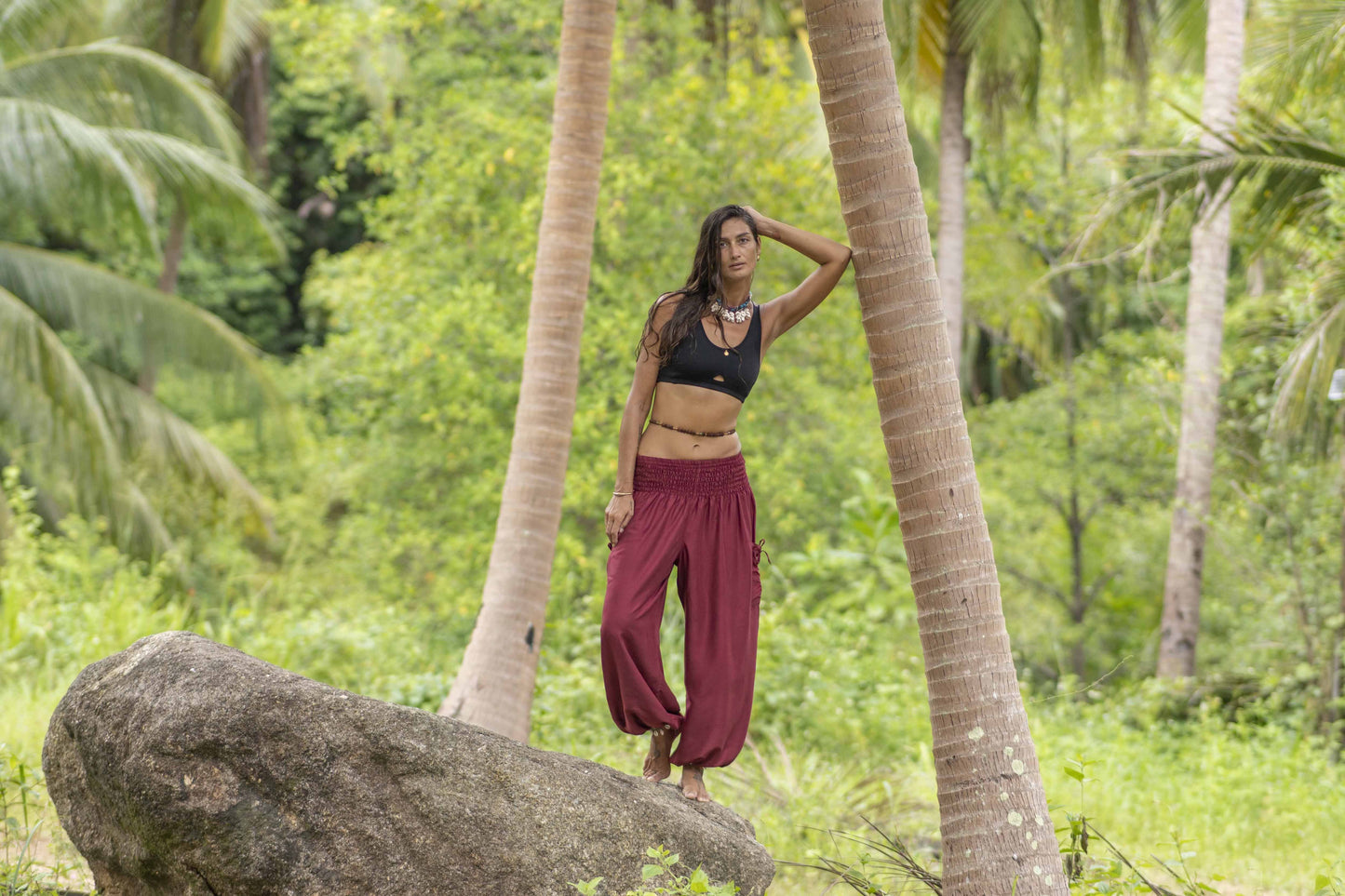 luftige einfarbige Pluderhose in rot