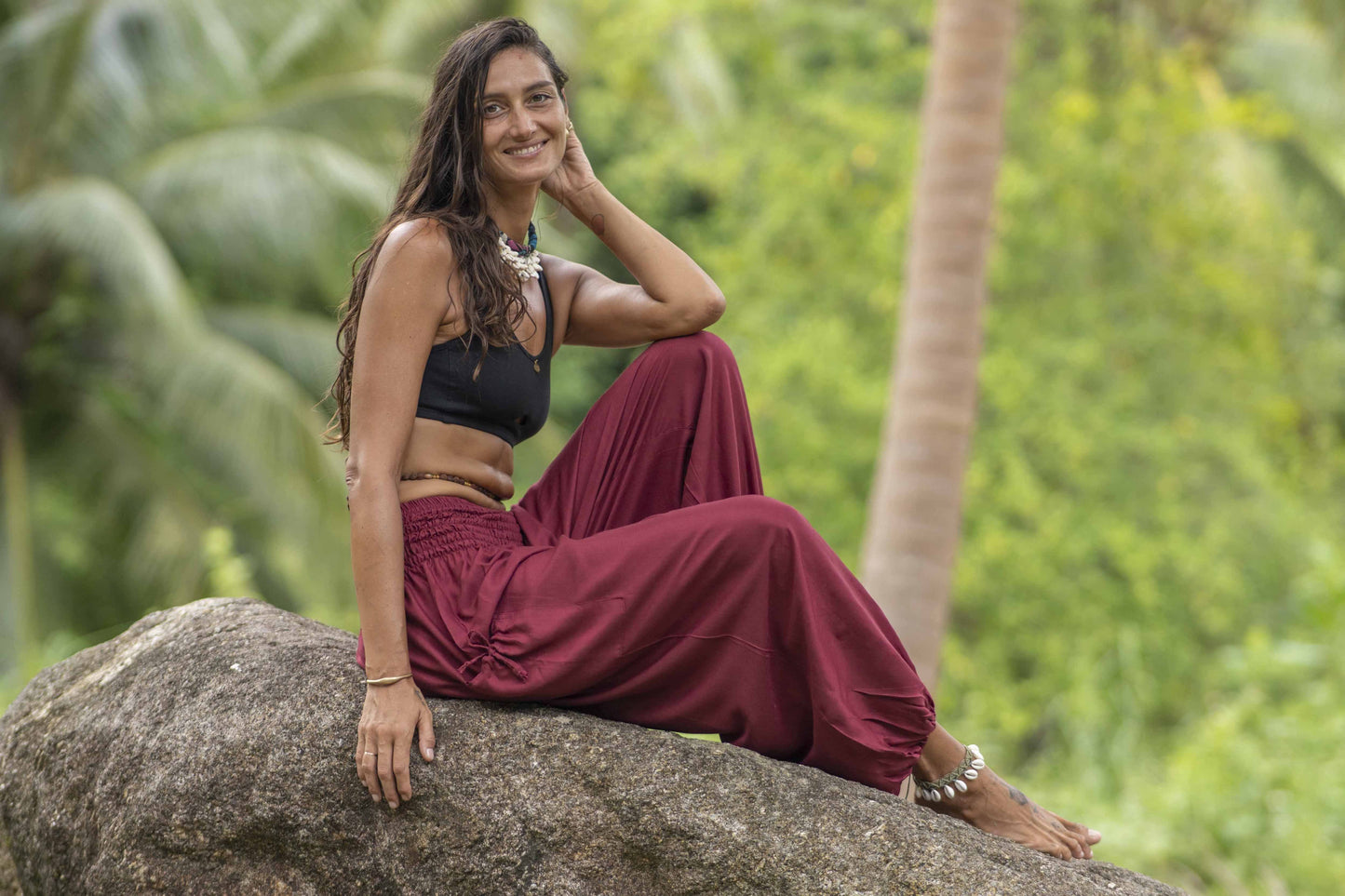 luftige einfarbige Pluderhose in rot