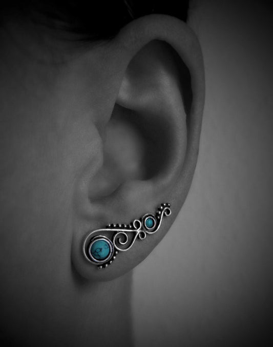 Earclimber Ohrringe mit türkisen Steinen aus Silber