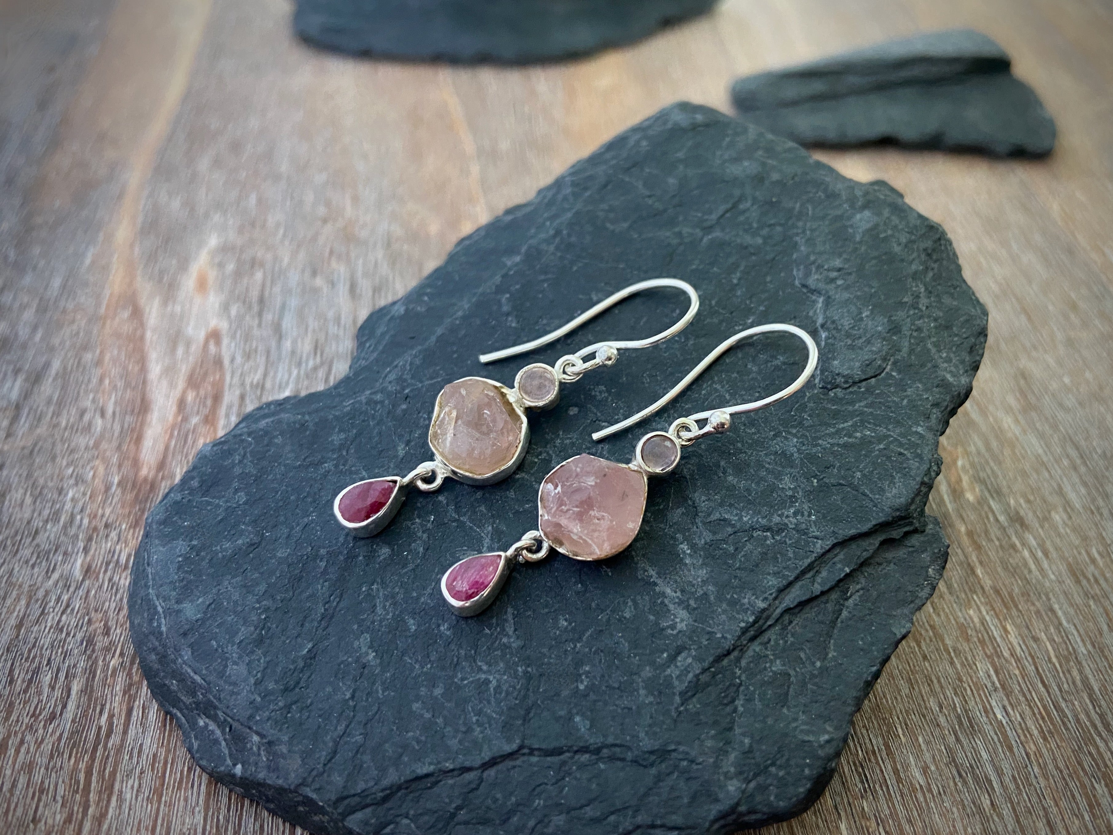 Raw rose quartz on sale earrings