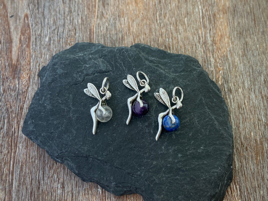 small lucky elf pendant with stone made of silver, fairy, elf