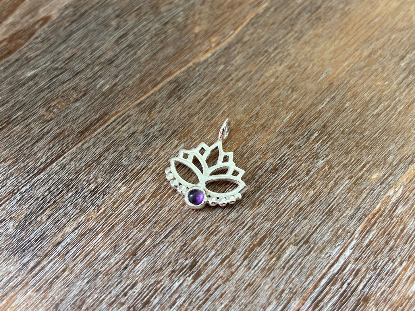 Lotus flower pendant with amethyst and silver dots