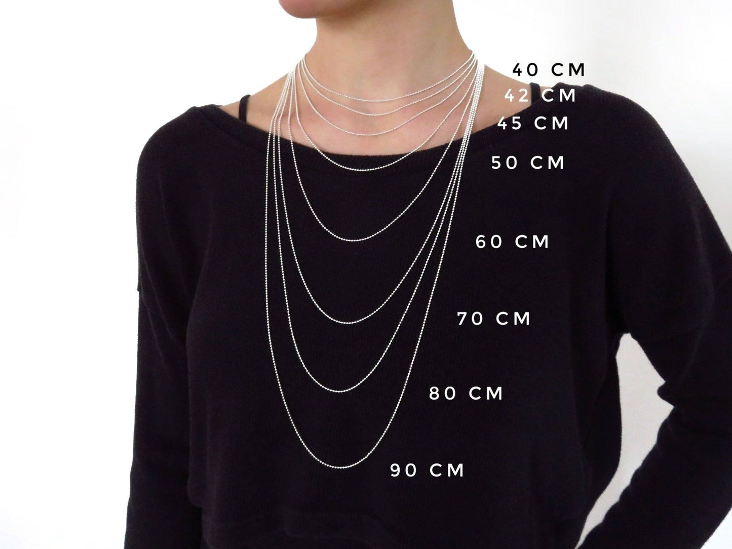 Silver ball chain in different lengths